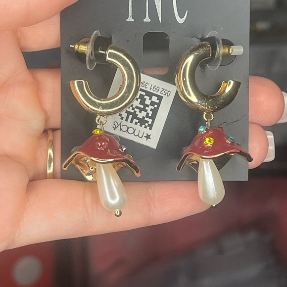 INC Gold and Red Mushroom Earrings - Picture 2 of 2